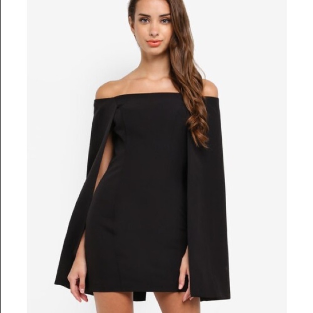 Off-Shoulder Black Mini Dress with Cape Sleeves